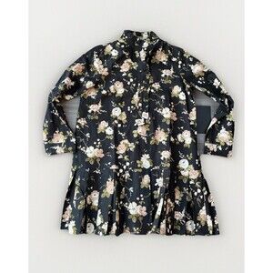 Tuckernuck Midnight Garden Black Floral Tate Mini Shirt Dress Size M NWT Linen